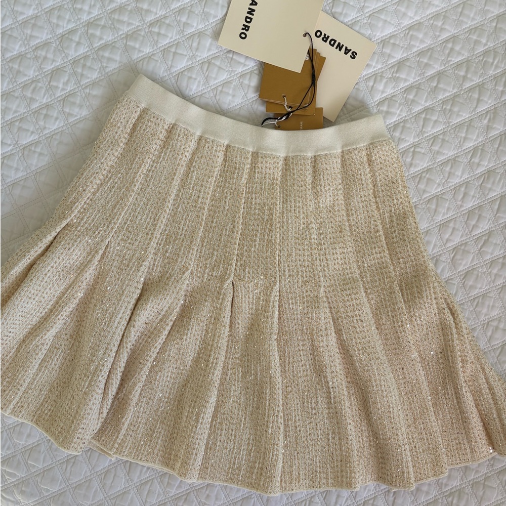 Sandro Cream Metallic Knit Circle Skirt